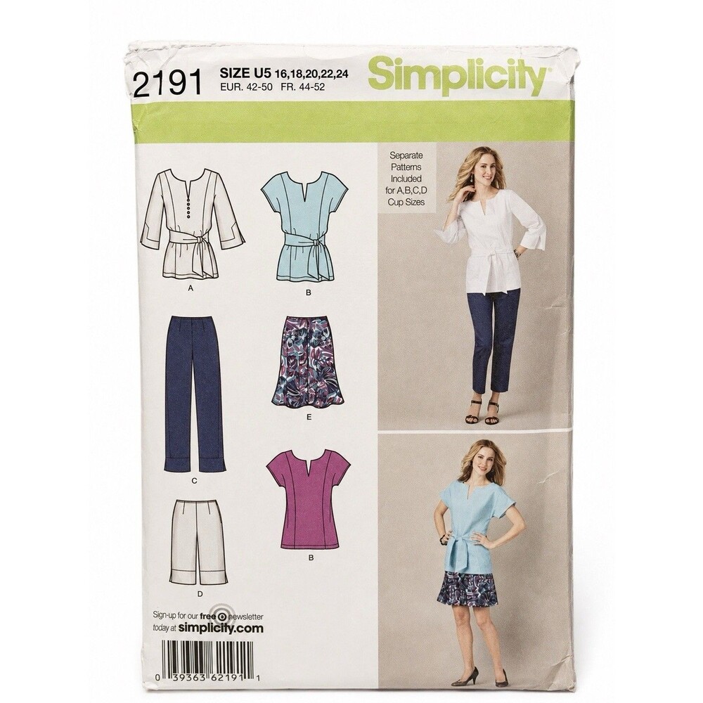 Simplicity 2191 Uncut Tunic Top Pants Shorts Skirt Pattern Sizes 16 to 24